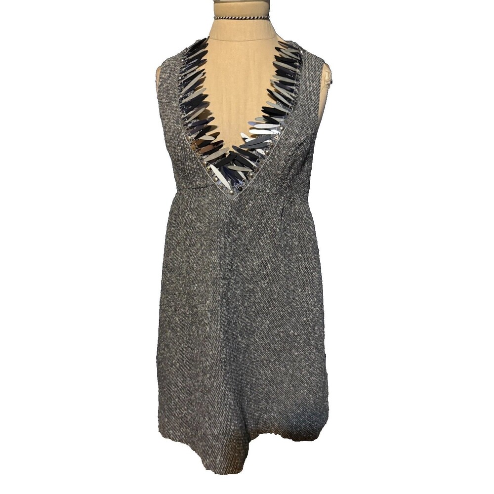 Anna Sui Target Gray Tweed Metallic Sexy Low Back Embellish Cocktail Dress XS